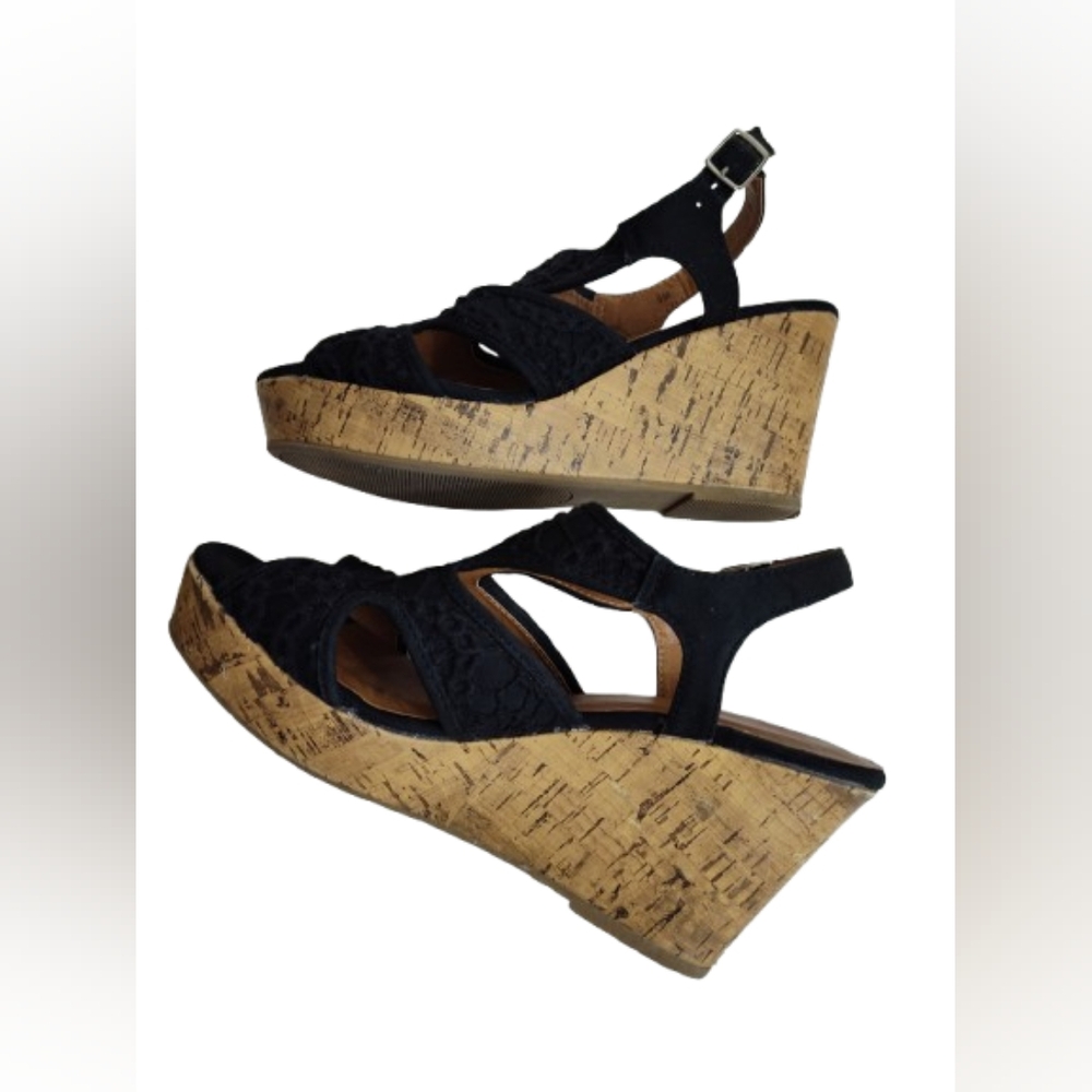 Jellypop Amara Black Crochet Cork Wedge Sandals Women's Size 9 - Picture 7 of 12